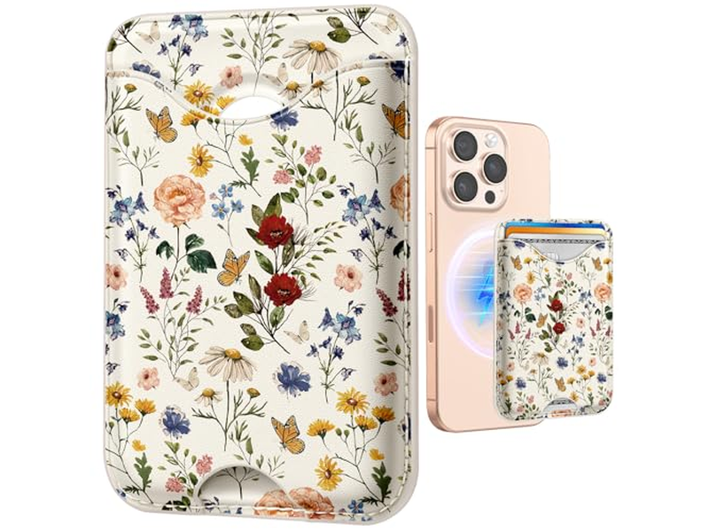 Carteira de suporte de cartão magnético com padrão floral para iPhone Series