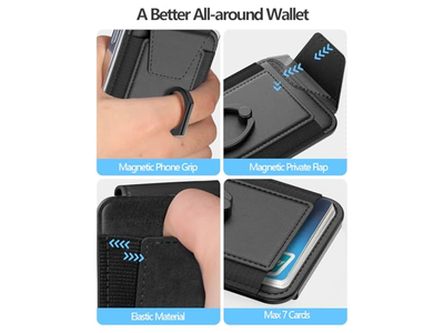 Carteira magnética para suporte de 6 cartões de telefone RFID Bloqueando o Preto