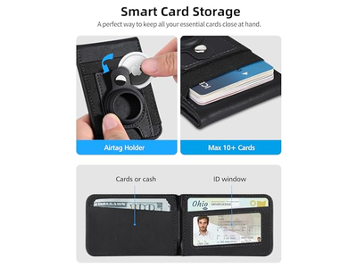 Carteira magnética com suporte para AirTag, 4 slots para cartões e bloqueio RFID