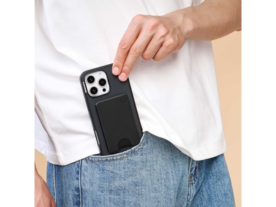 Carteira Fina para telefone e porta-cartões compatível com carregamento sem fio - Preto