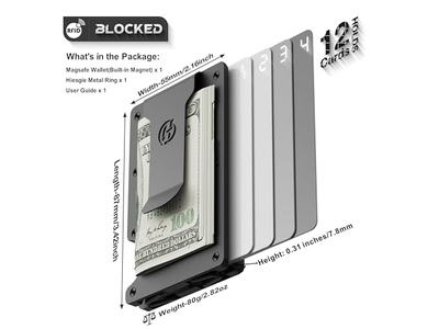 Carteira Fina com clipe para dinheiro, bloqueio RFID e porta-cartões metálico preto