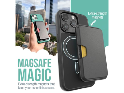 Suporte de cartão magnético Fina em couro vegano destacável para telefones MagSafe